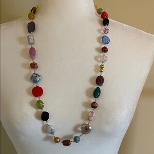 HAND CRAFTED MULTI+COLOR STATEMENT NECKLACE Eclectic Mixed Stone Glass Bohemian